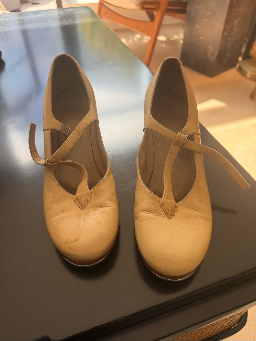 Women's Cream T-Strap Mid Heel Dress Shoe - Picture 3 of 7